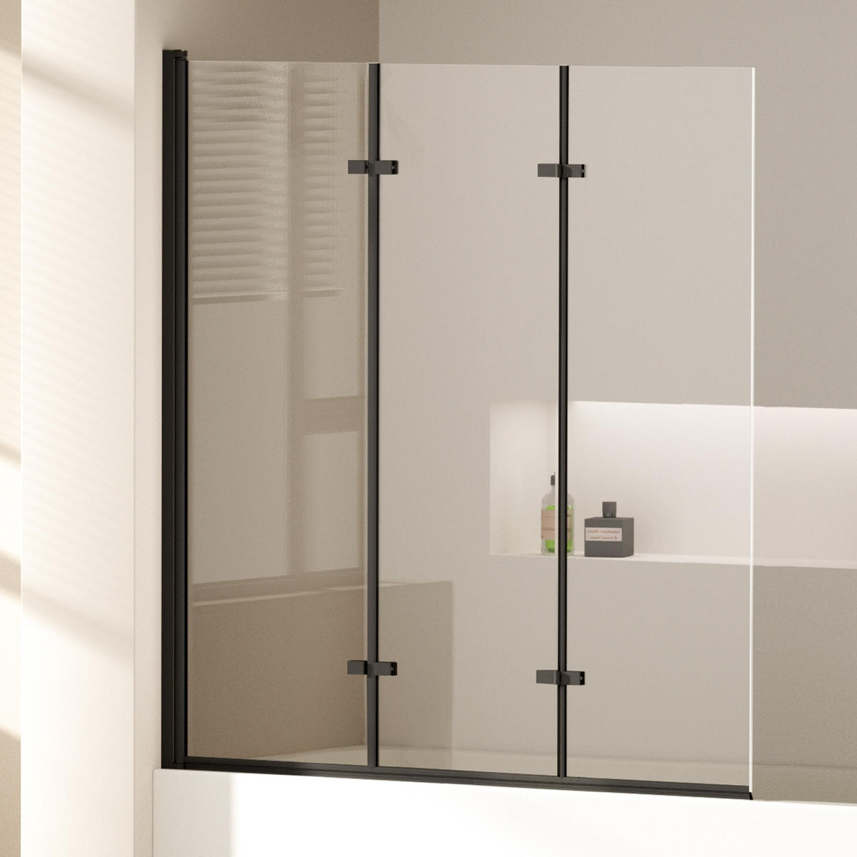 SPRCHOVÁ ZÁSTĚNA pro vanu skládací s otočnou funkcí 120/140 cm - černá, sklo (120/140cm) - EMKE
