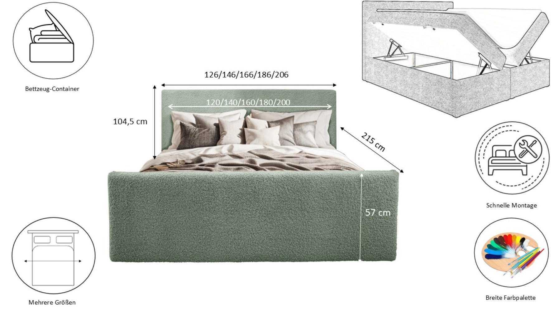 Thumbnail - Kaiser Möbel Boxbett, Grün, Holzwerkstoff, H3, 120x200 cm, Schlafzimmer, Betten, Boxspringbetten
