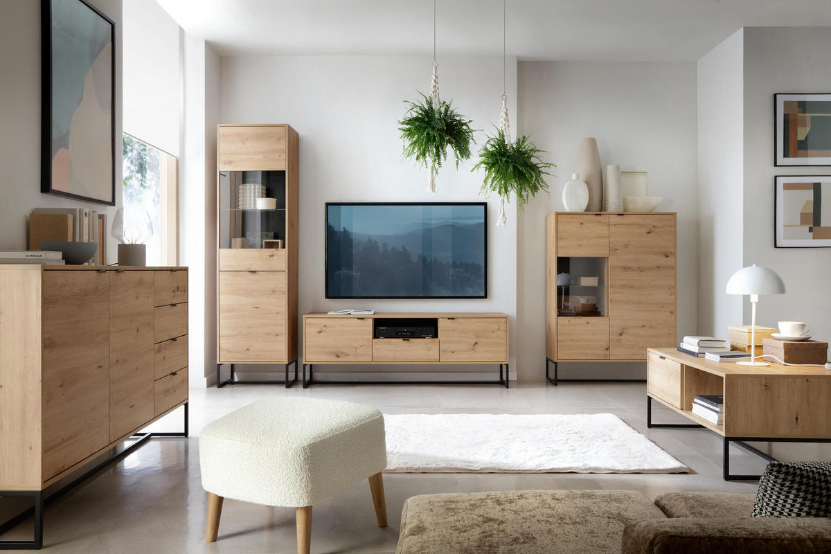 VITRINENSCHRANK BEIGE - Beige, Holzwerkstoff (53/197/39cm) - FURNLUX