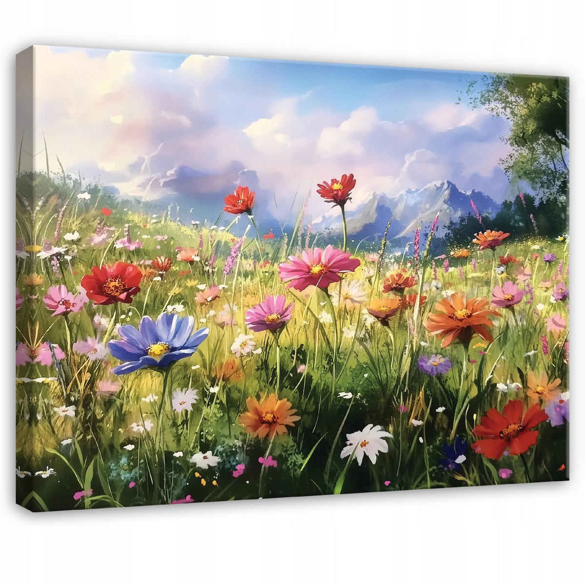 BILDER Blumenwiese Natur Aquarell Wohnzimmer 100x70 - Multicolor, Holzwerkstoff (100/70cm) - Wallarena