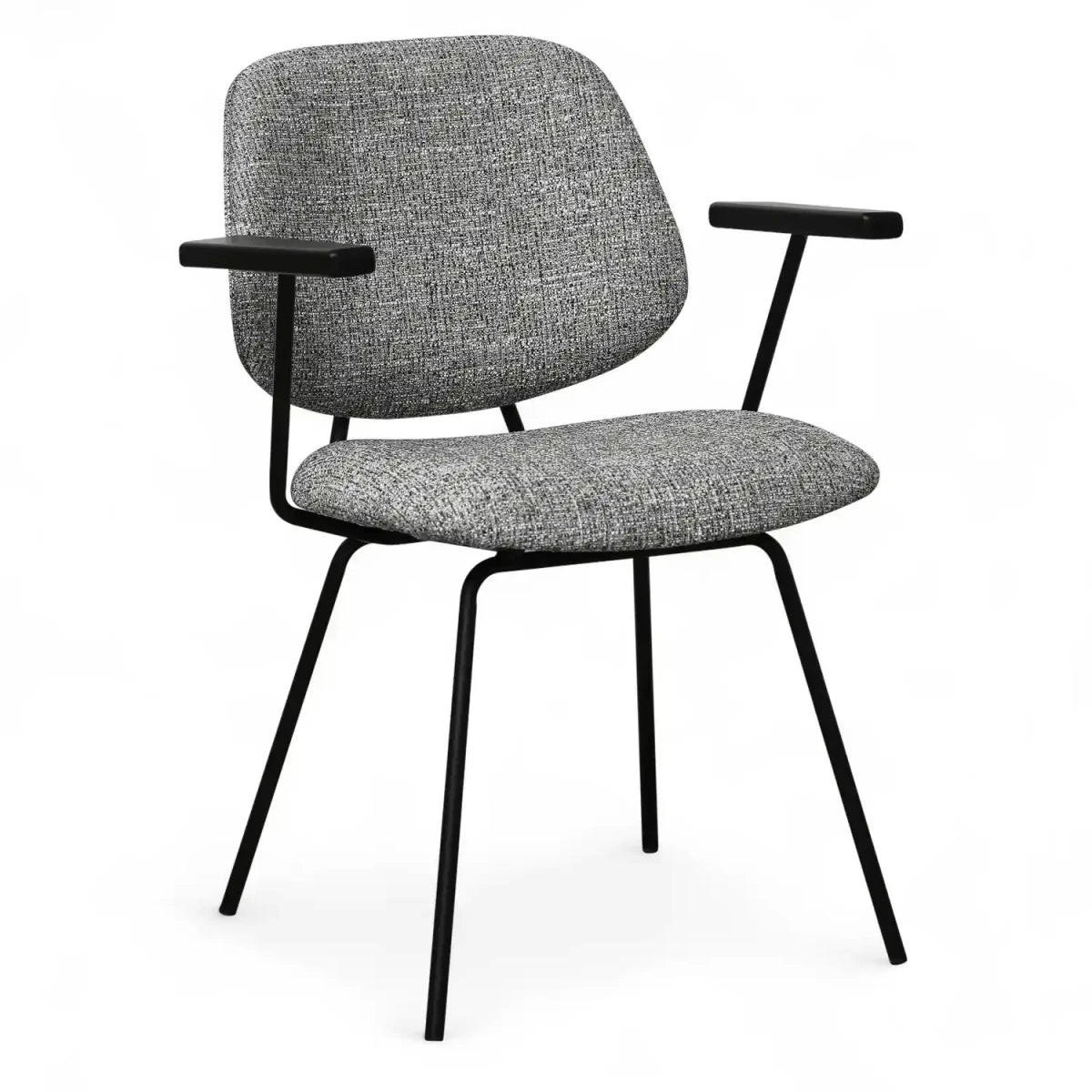 ARMLEHNSTUHL-SET 6 Stück in Teddystoff Grau - Schwarz/Grau, Textil/Metall (50/82/58cm) - Furnhouse