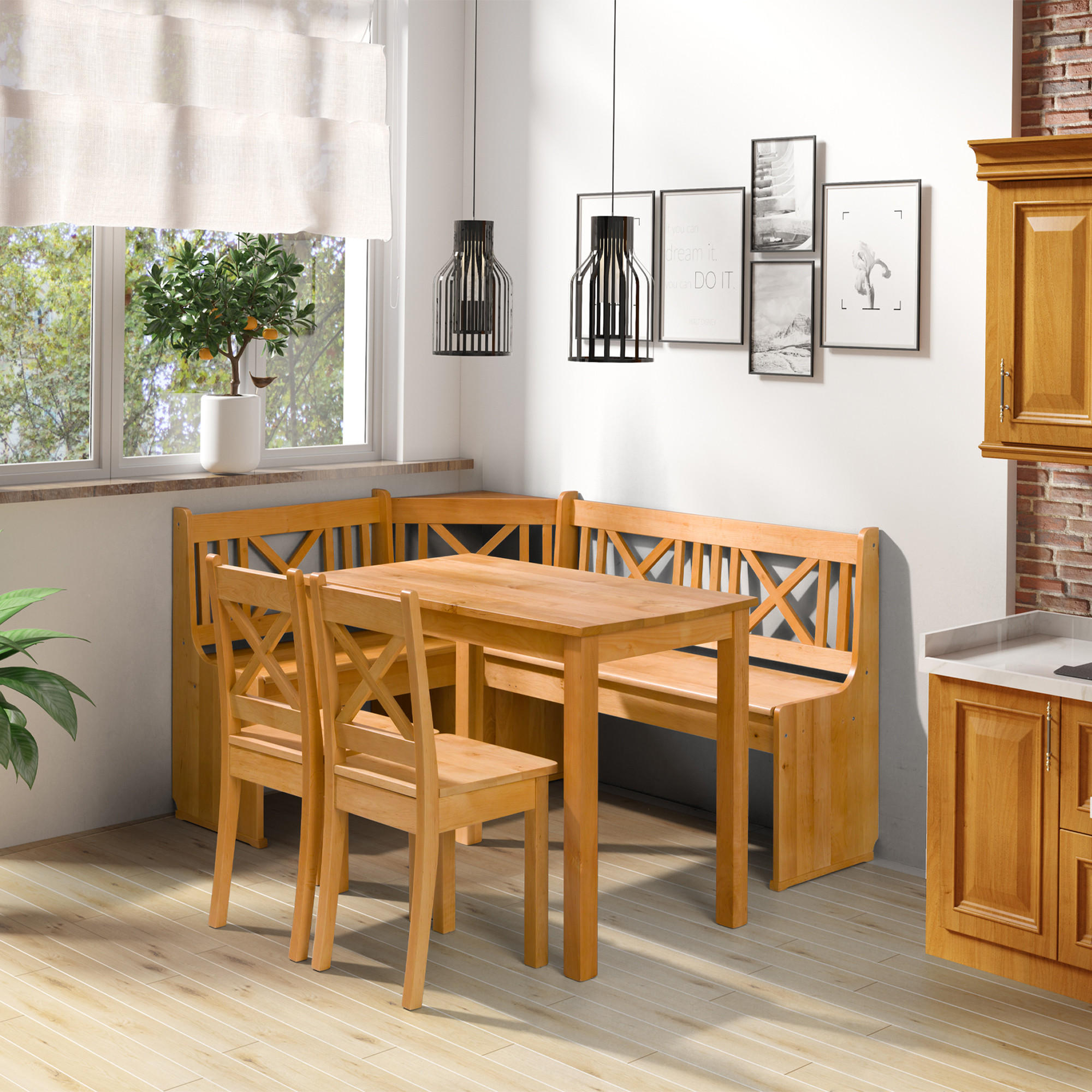 ECKBANKGRUPPE Küchenbank CULIO, Sitzgruppe - Erlefarben, Holz (157/117/87cm) - KONSIMO®