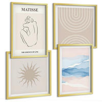 BILDER SET 4er Set - 50x50 cm & 40x60 cm Goldrahmen - Linien, Wellen, Pastellfarben, minimalistisch - Goldfarben, Kunststoff (50/50cm) - TULUP
