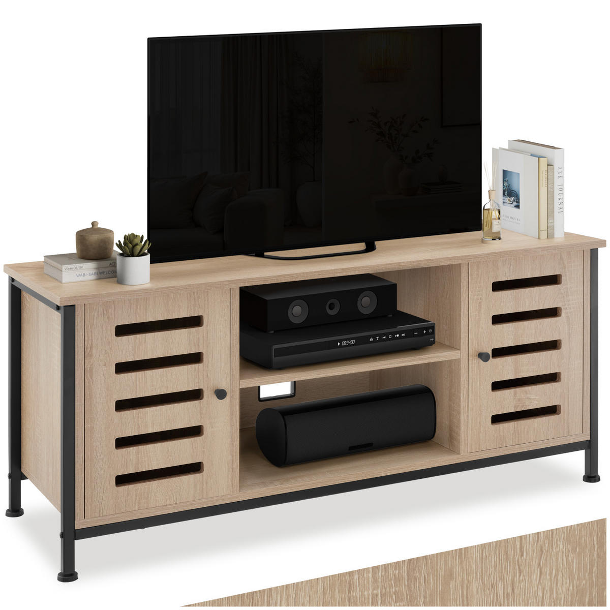 TV-BOARD Carlow,110 x 41,5 x 50,5 cm,Industrial Holz hell, Eiche Sonoma - Naturfarben, Holzwerkstoff (41.5/50.5/110cm) - tectake