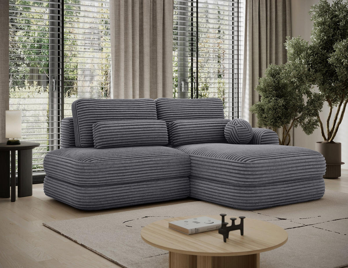 ECKSOFA RIPELI L-Form mit Schlaffunktion & Bettkasten – Modernes 3-Sitzer Sofa, Wellenfederung, 217 × 175 cm - Schwarz/Grau, Kunststoff (175/217cm) - Wohnideebilder