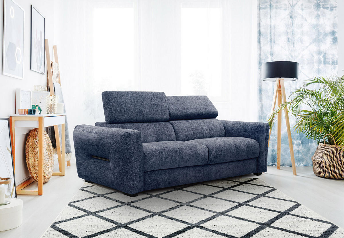 SOFA CALVERA 3-Sitzer, dunkelblau - Schwarz/Dunkelblau, Holzwerkstoff/Textil (204/79/106cm) - Courtois Laville