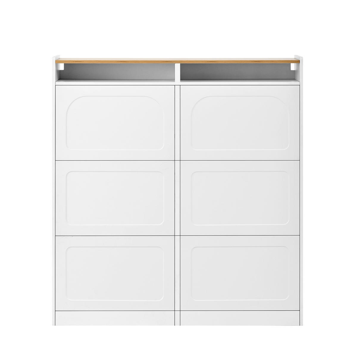 SCHUHSCHRANK 120/24/130 cm mit 6 Klappen, LED-Beleuchtung und offenen Fächern - Weiß, Holzwerkstoff (120/130/24cm) - BEAOK