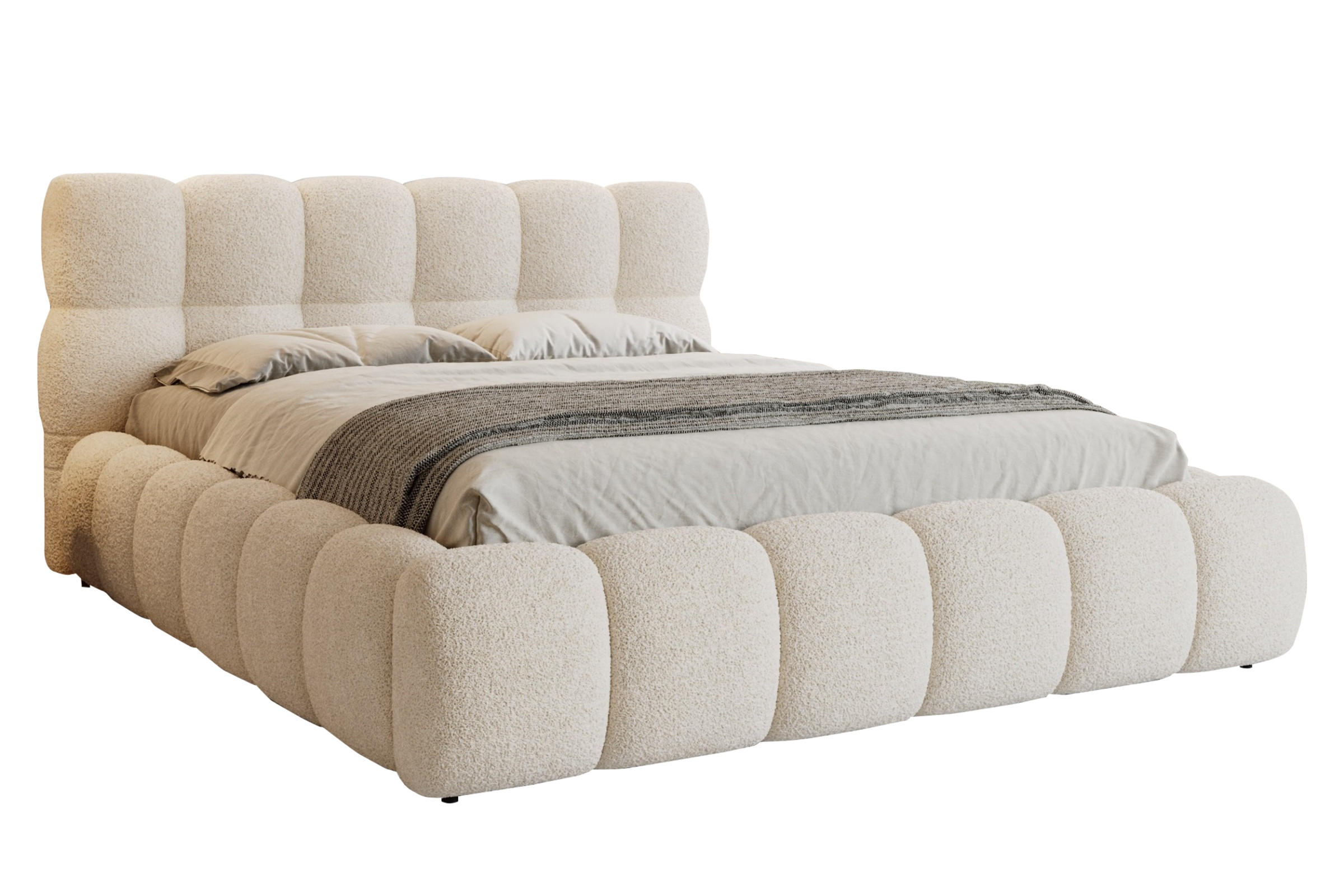 POLSTERBETT LUVA 140/200 in Boucle Creme - Creme, Holz/Holzwerkstoff (140/200cm) - Deine Möbel 24