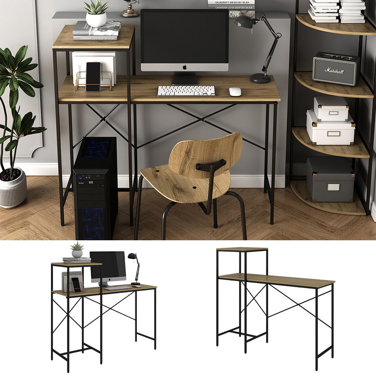 SCHREIBTISCH Fyrk, Eiche rustikal, 120 x 40 cm - Wildeiche/Schwarz, Holzwerkstoff (40/120/75cm) - Vicco