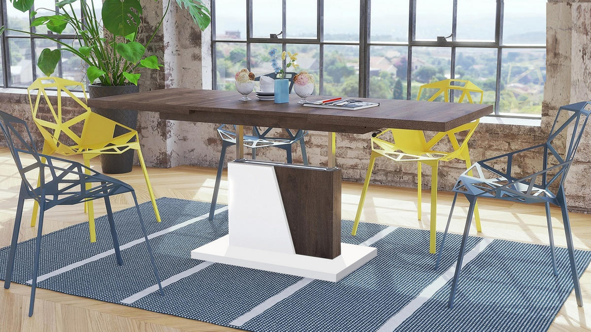 COUCHTISCH rechteckig Eiche dunkel - Weiß ausziehbar höhenverstellbar - Eichefarben/Weiß, Holzwerkstoff (70/120/60cm) - designimpex