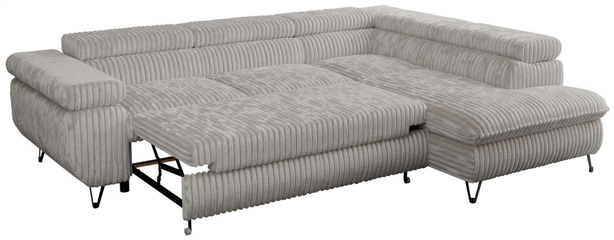 ECKSOFA PEDRO L Hellgrau Cord - Rechts Seite - Hellgrau/Schwarz, Textil/Metall (273/208cm) - MKS