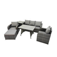 GARTENMÖBEL SET mit COUCHTISCH Polyrattan Dunkelgrau 6-Sitzer - Dunkelgrau/Grau, Glas/Kunststoff - Fimous