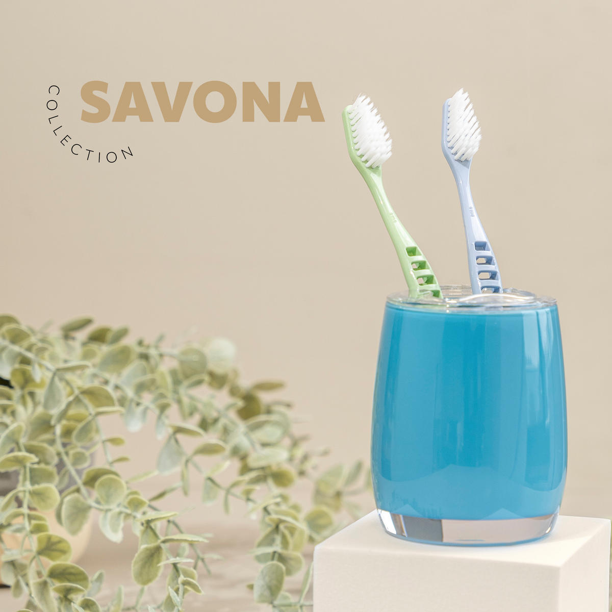 ZAHNBÜRSTENBEHÄLTER SAVONA, blau - Blau, Kunststoff (8/10/8cm) - bremermann