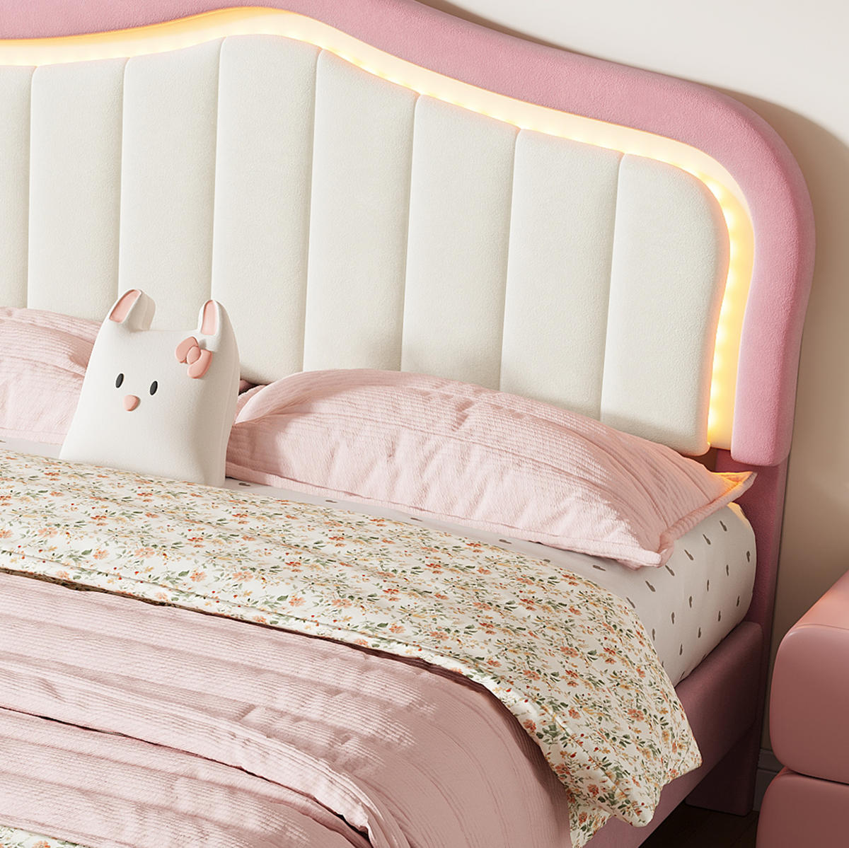 KINDER-POLSTERBETT aus Samt 140x200 cm Rosa mit Schubladen und App-gesteuerter LED-Beleuchtung - Pink, Textil (140/200cm) - Modfu