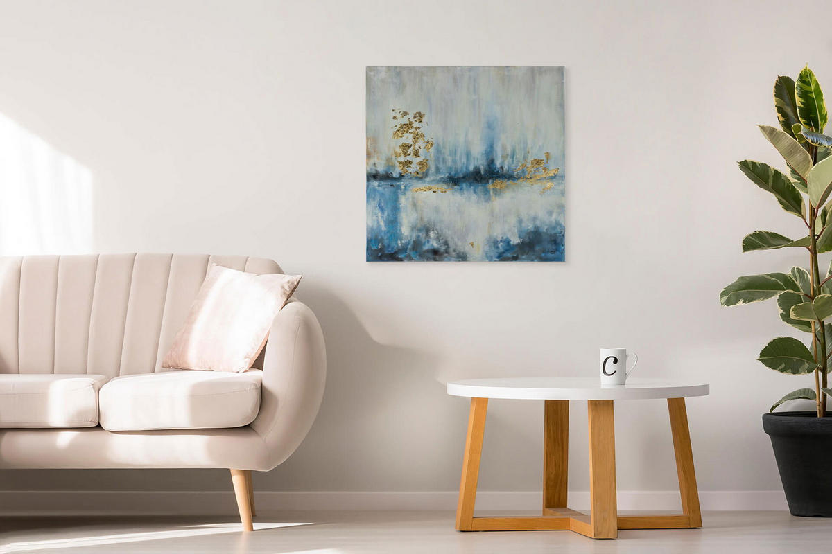 ACRYLBILD HANDGEMALT 80/80 cm - Blau/Beige, Holz/Textil (80/80cm) - KUNSTLOFT