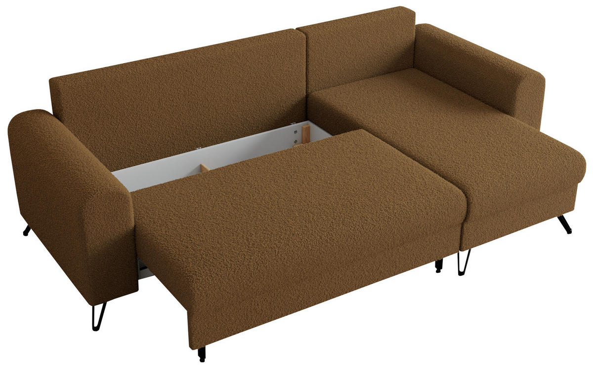 ECKSOFA Hugo Boucle Braun - Schwarz/Braun, Textil/Metall (242/140cm) - MKS