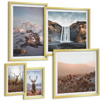 BILDER SET 5er Set - 50x50 cm & 20x30 cm & 40x60 cm Goldrahmen - Urlaub Palmen Wasserfall - Goldfarben, Kunststoff (40/60cm) - TULUP