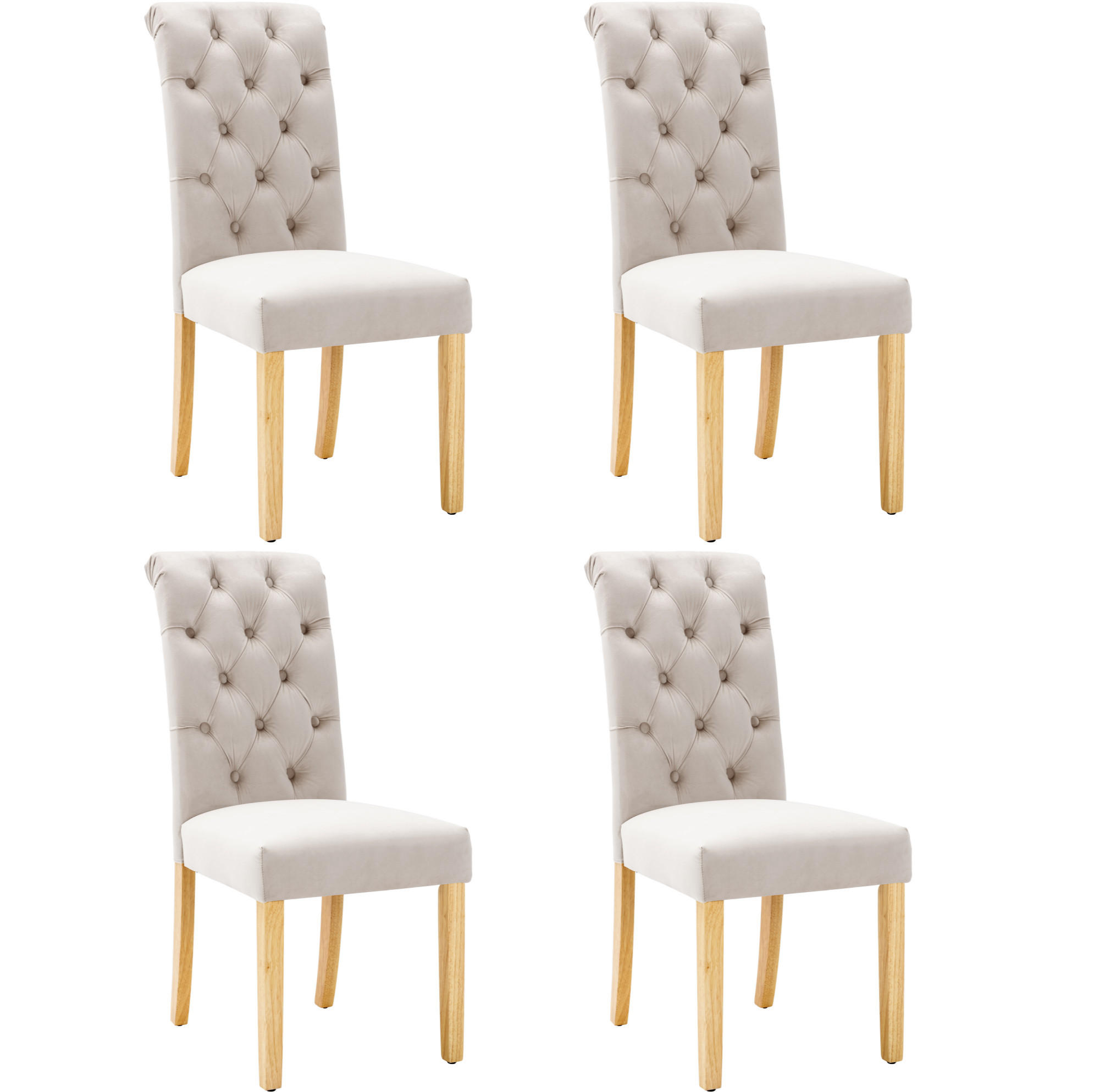 ESSZIMMERSTUHL 4er-Set Samt Beige mit Eichenbeinen - Beige, Holz (43/100/63.1cm) - Meubliv