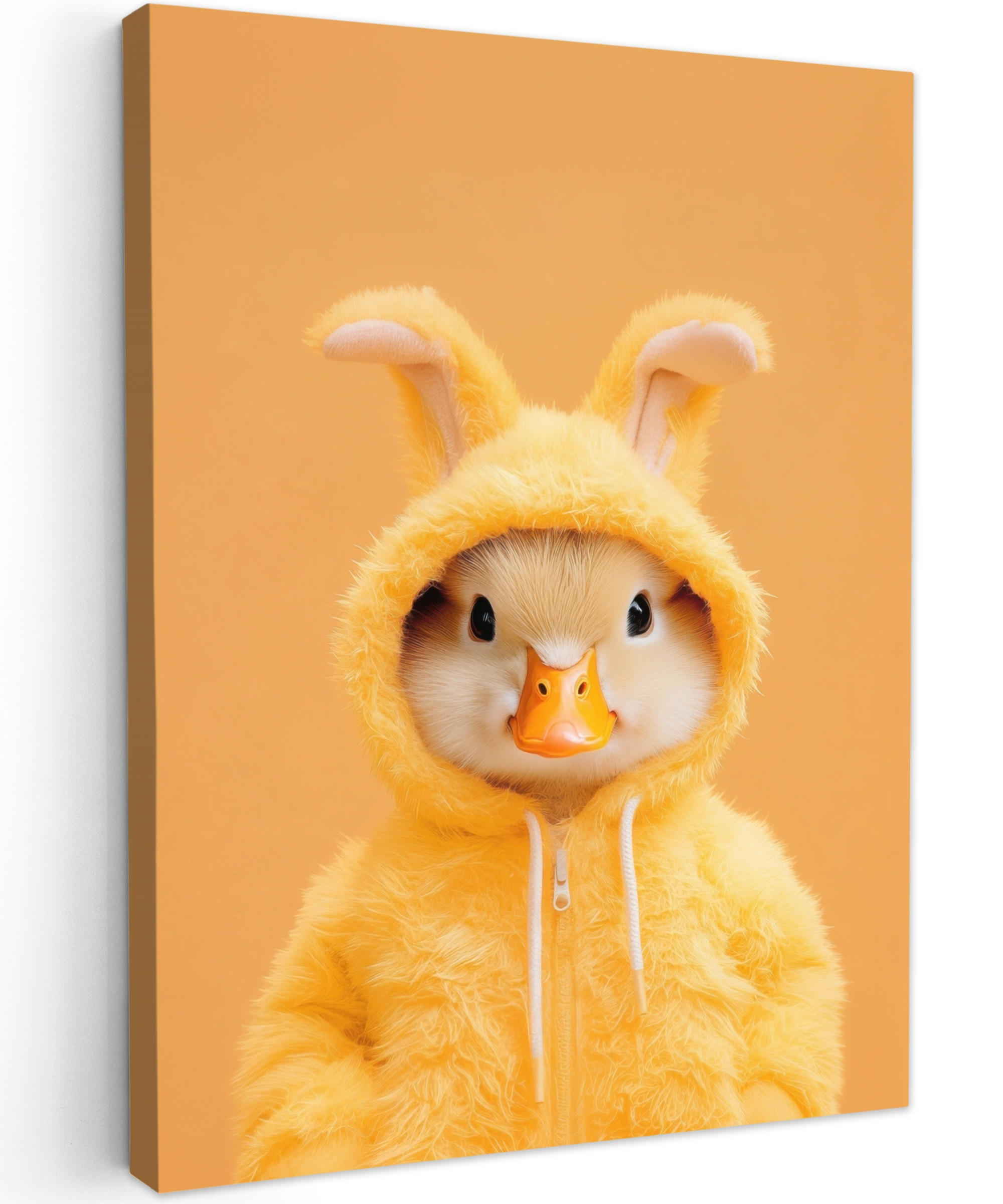 LEINWANDBILD Osterhase - Kostüm - Ente Wandbild Wohnzimmer 60x80 cm - Gelb, Textil (60/80cm) - MuchoWow