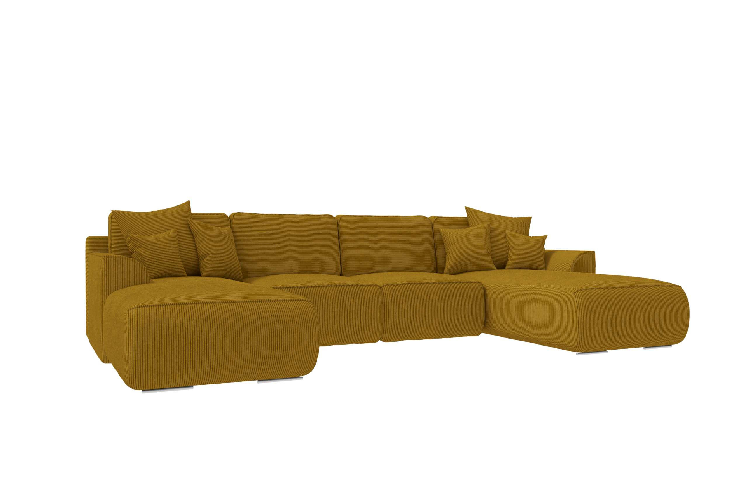 WOHNLANDSCHAFT GUSTO Cordstoff Goldfarben inkl. Schlaffunktion - Chromfarben/Goldfarben, Kunststoff/Textil (306/96/194cm) - 99rooms