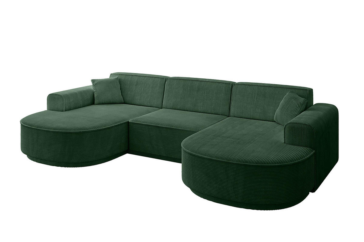 WOHNLANDSCHAFT MARI-U1 - 295x163x73,5 cm Grün Cord - Schwarz/Grün, Holzwerkstoff/Kunststoff (295/73.5/163cm) - ALTDECOR
