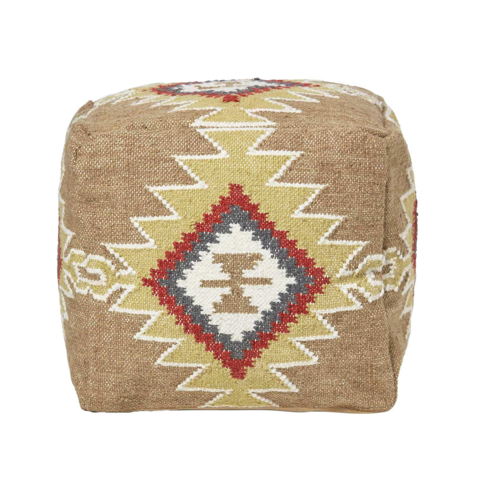 KELIM-POUF Jaipur mit Ethno-Muster, 43/43/43 cm - Multicolor, Textil (43/43/43cm) - Homescapes
