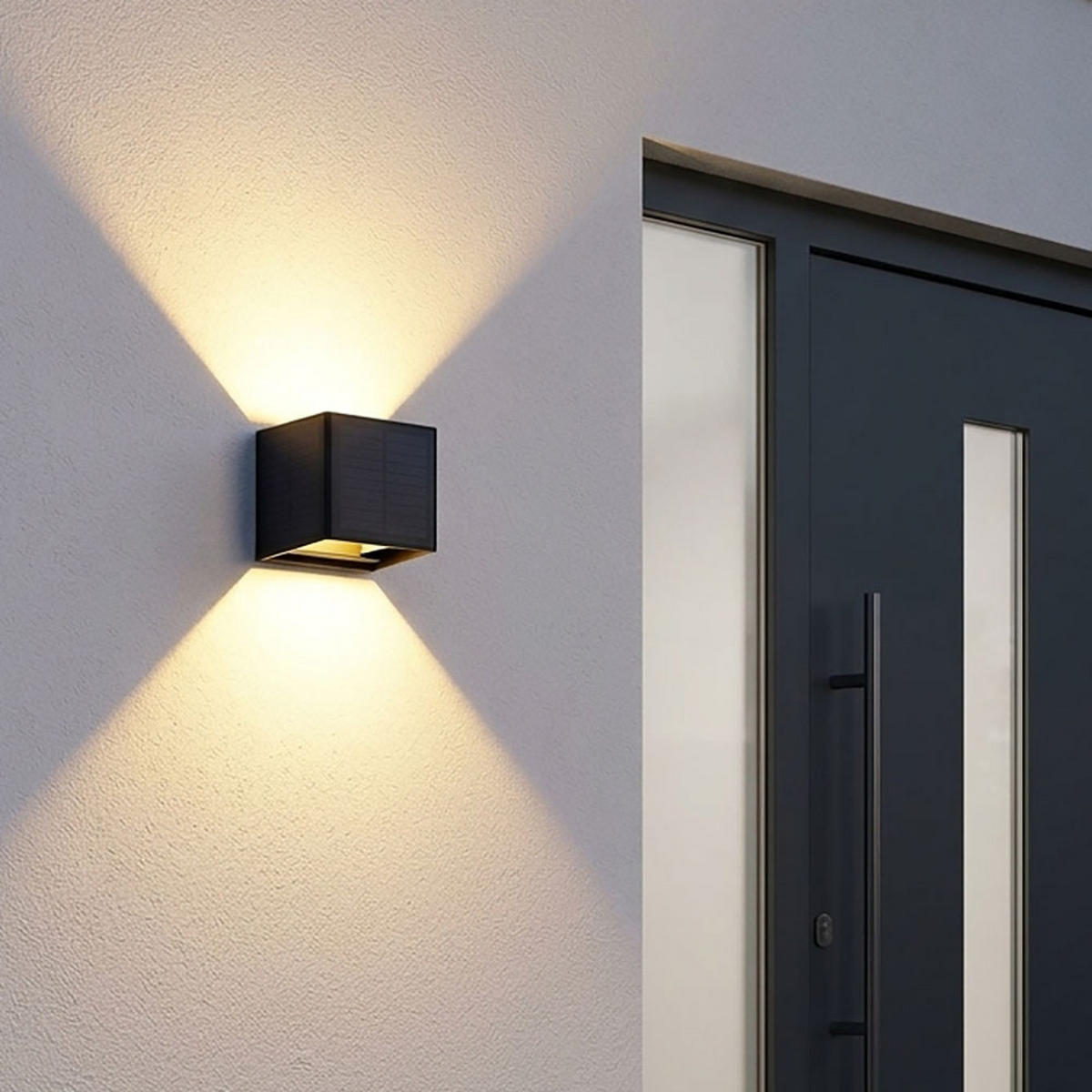 AUSSEN-WANDLEUCHTE, LED, Solar Up and Down, Schwarz, 2er Set - Schwarz, Kunststoff (9.6/9.9/15.4cm) - Globo Lighting