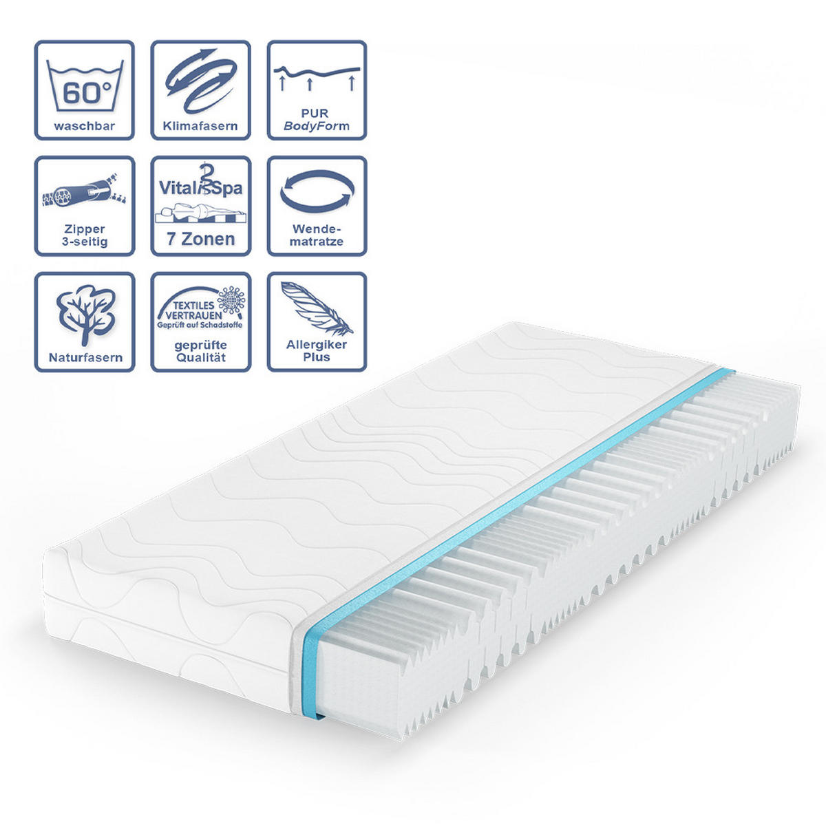 KALTSCHAUMMATRATZE Weiß 90 x 200 cm 20cm Höhe - Weiß, Textil - VitaliSpa