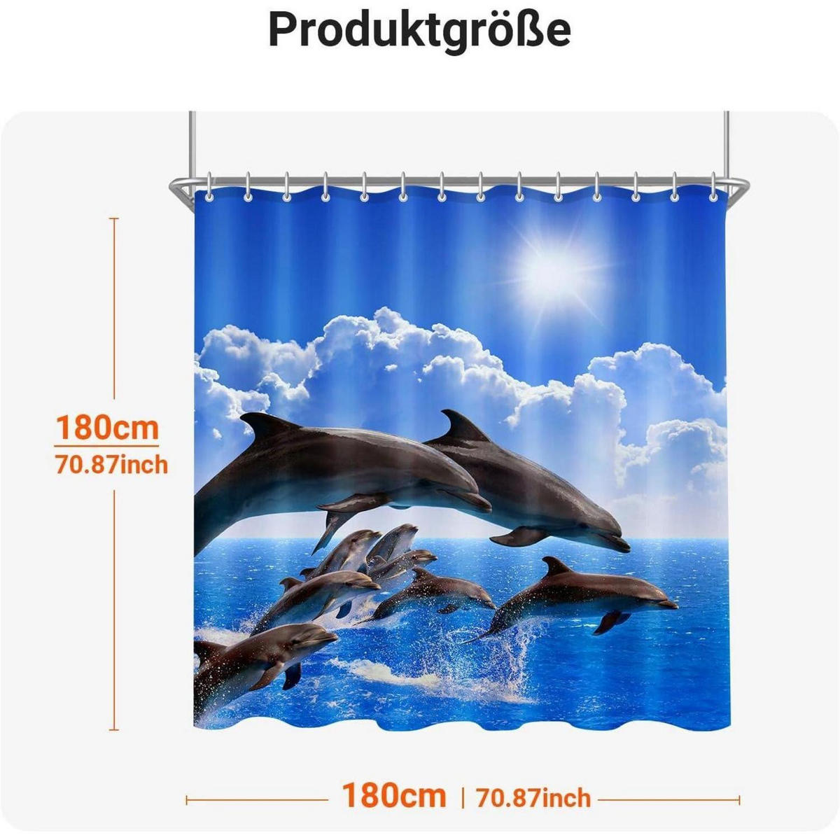 DUSCHVORHANG Delphin 180 x 180 cm Wasserabweisend Antischimmel Polyester - Multicolor, Textil (180/180cm)