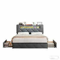 POLSTERBETT 140x200 cm mit LED-Beleuchtung und Ladefunktion, Bettgestell mit Lattenrost - Grau, Holz/Metall (140/200cm) - PARAFTA HOME