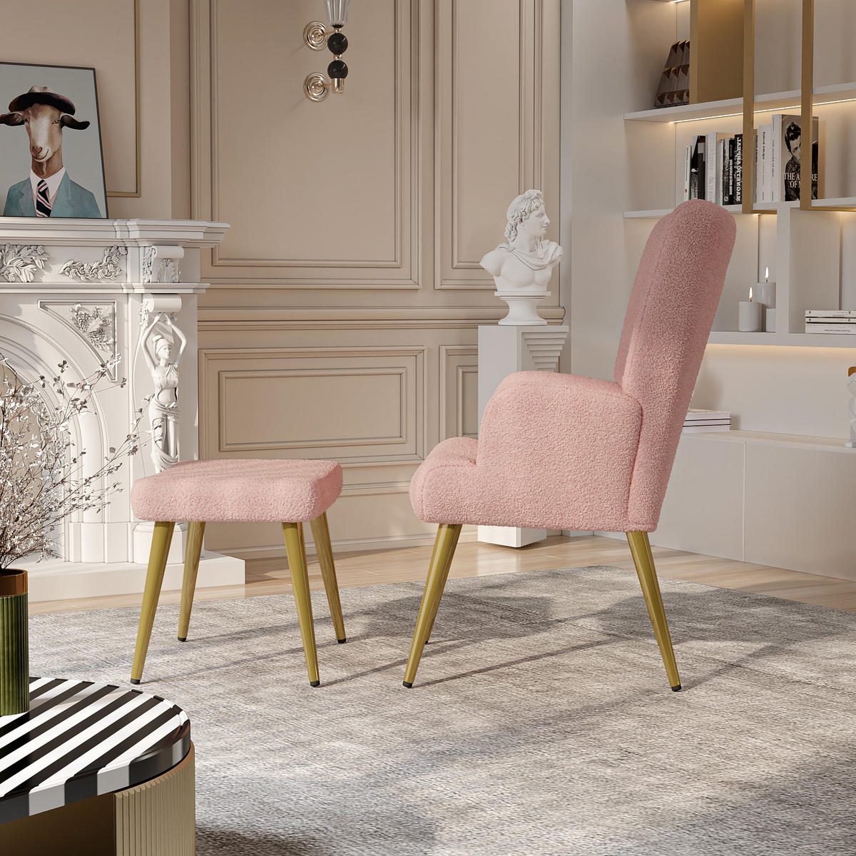 OHRENSESSEL mit Hocker,Rosa - Rosa, Metall (53/99.5/68cm)
