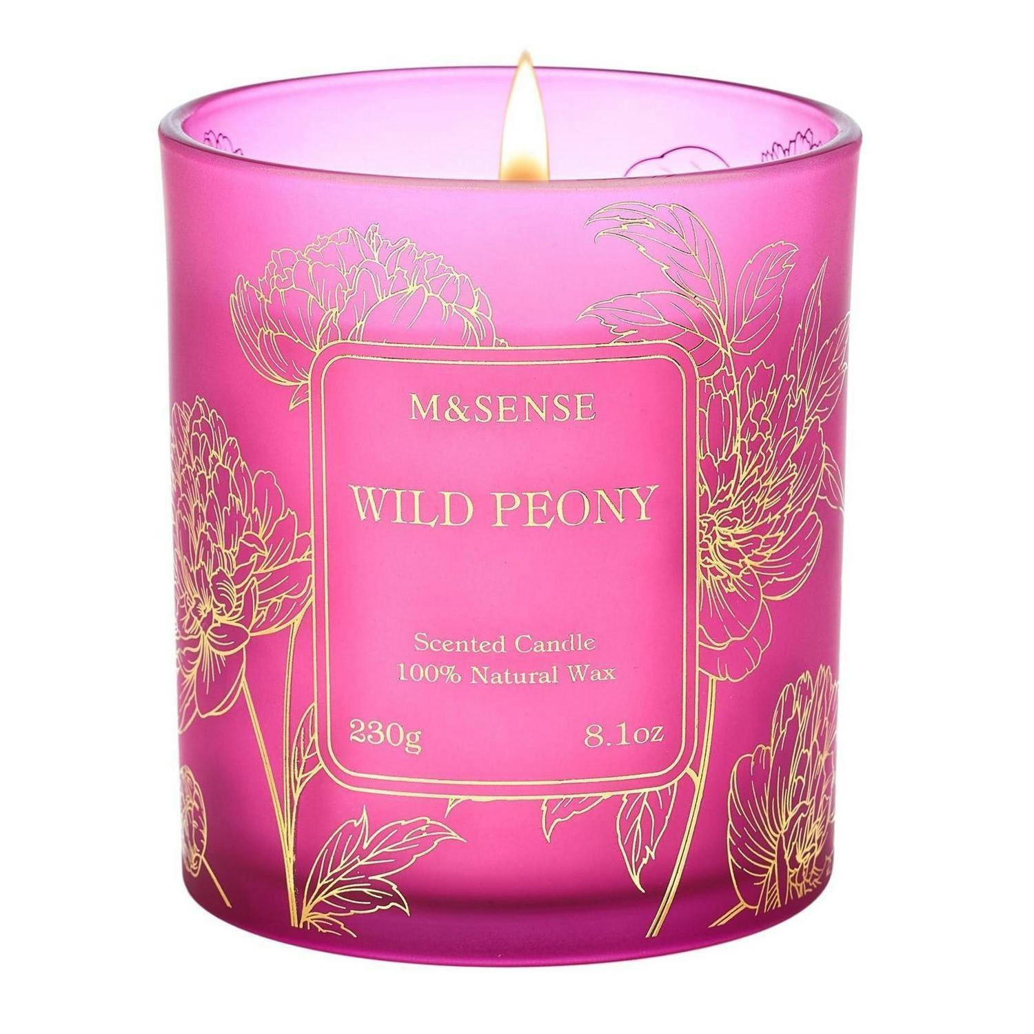 DUFTKERZE Wilde Pfingstrose 230g Sojakerze 42h Brenndauer - Pink, Paraffin (11cm)