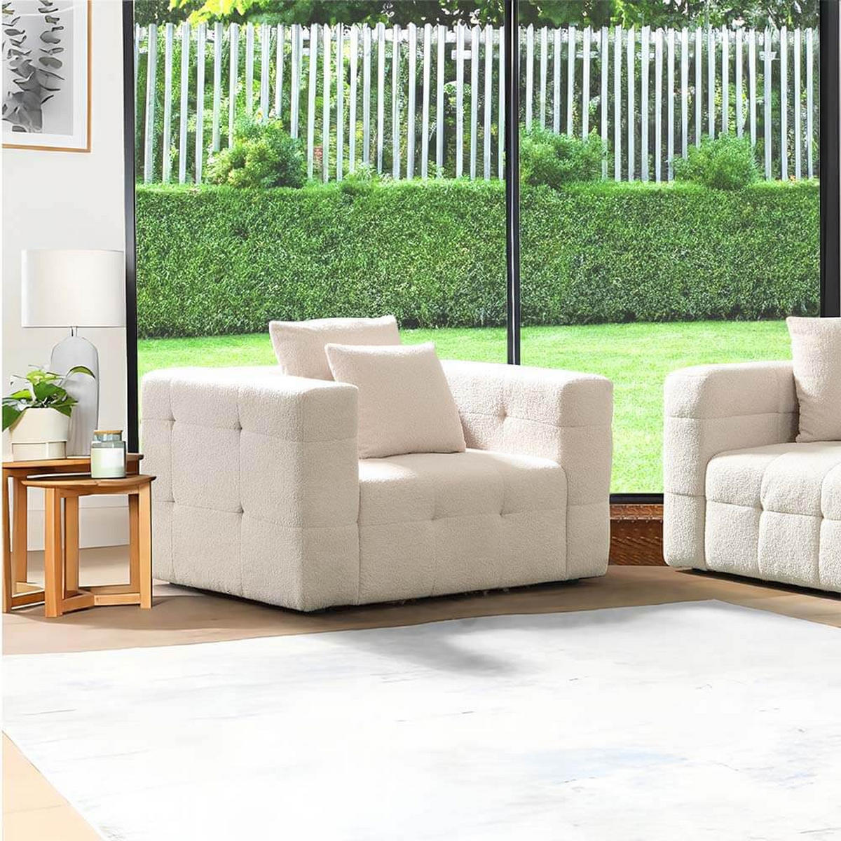 TEDDY Sessel Bouclé COMO - 132 x 92 cm Beige - Beige, Textil (132/68/92cm) - Home Deluxe