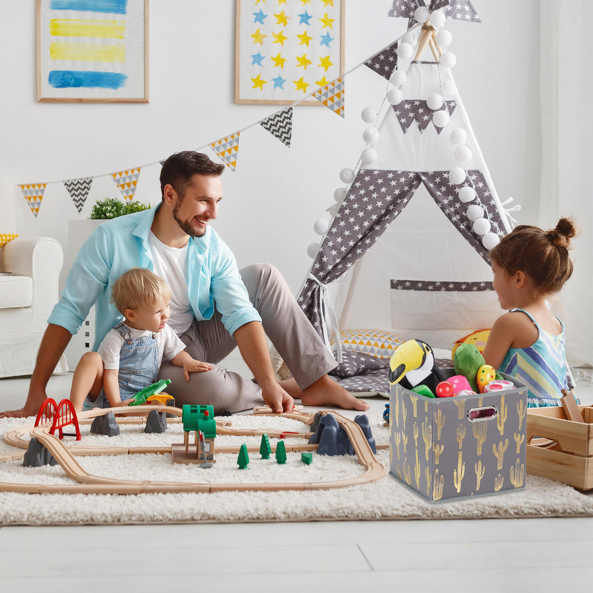 FALTBOX - Multicolor, Wellpappe/Textil (28.5/29/28.5cm) - Relaxdays