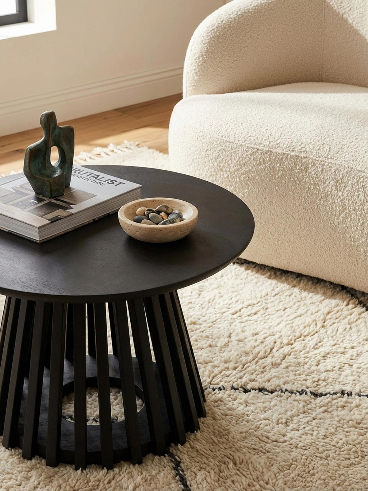 COUCHTISCH Schwarz Massivholz Mango Rund 60x60x41 cm mit Gittergestell Modern - Schwarz, Holz (60/60/41cm) - KADIMA DESIGN