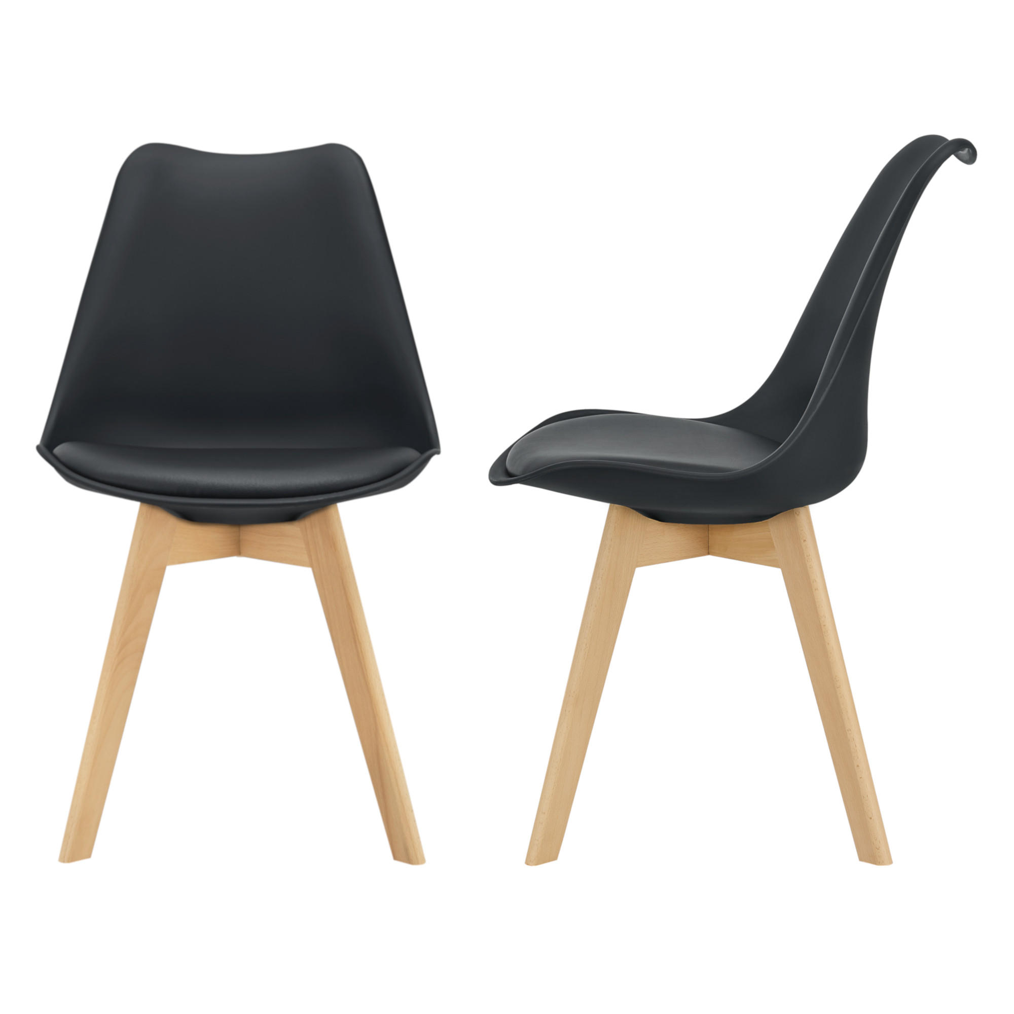 ESSZIMMERSTUHL-SET 2 TLG. Fläten - Schwarz, Leder (49/81/57cm) - [en.casa]