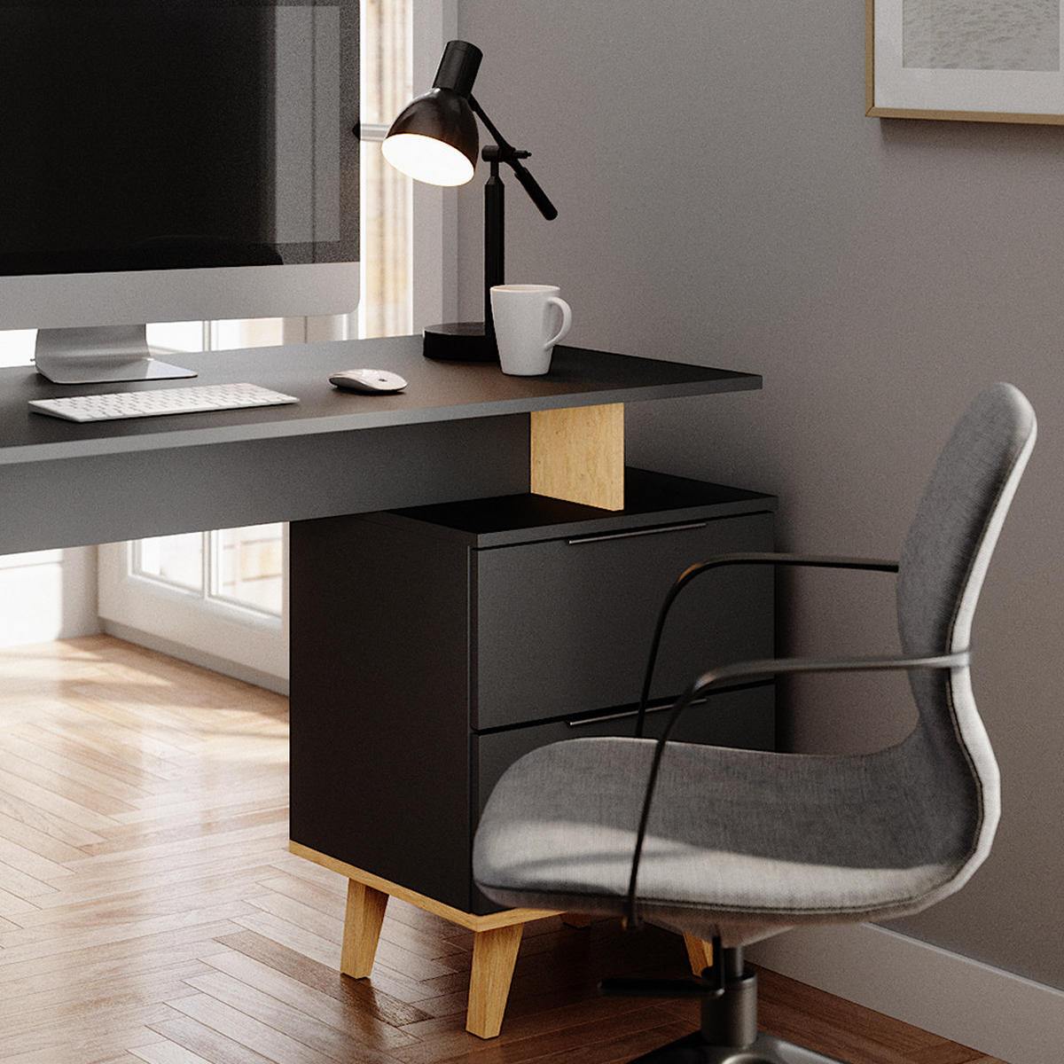 SCHREIBTISCH Nautica Anthrazit 138 x 60 cm mit Schubladen, L - Anthrazit/Buchefarben, Holzwerkstoff (60/138/77cm) - Vicco
