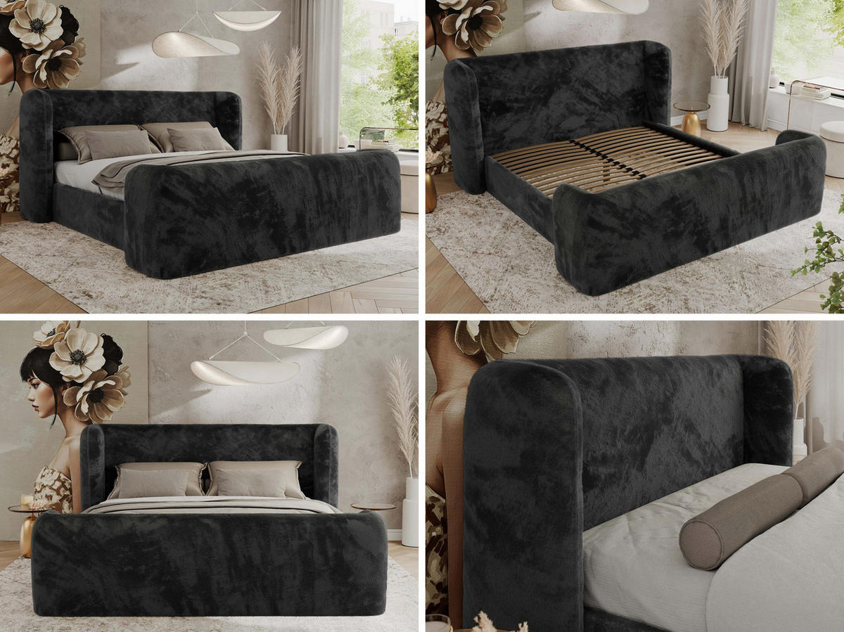 POLSTERBETT EMORA CLASSIC DUO 140/200 - Dunkelgrau Plüsch - Pocket-Matratze - Dunkelgrau, Textil (140/200cm) - MKS