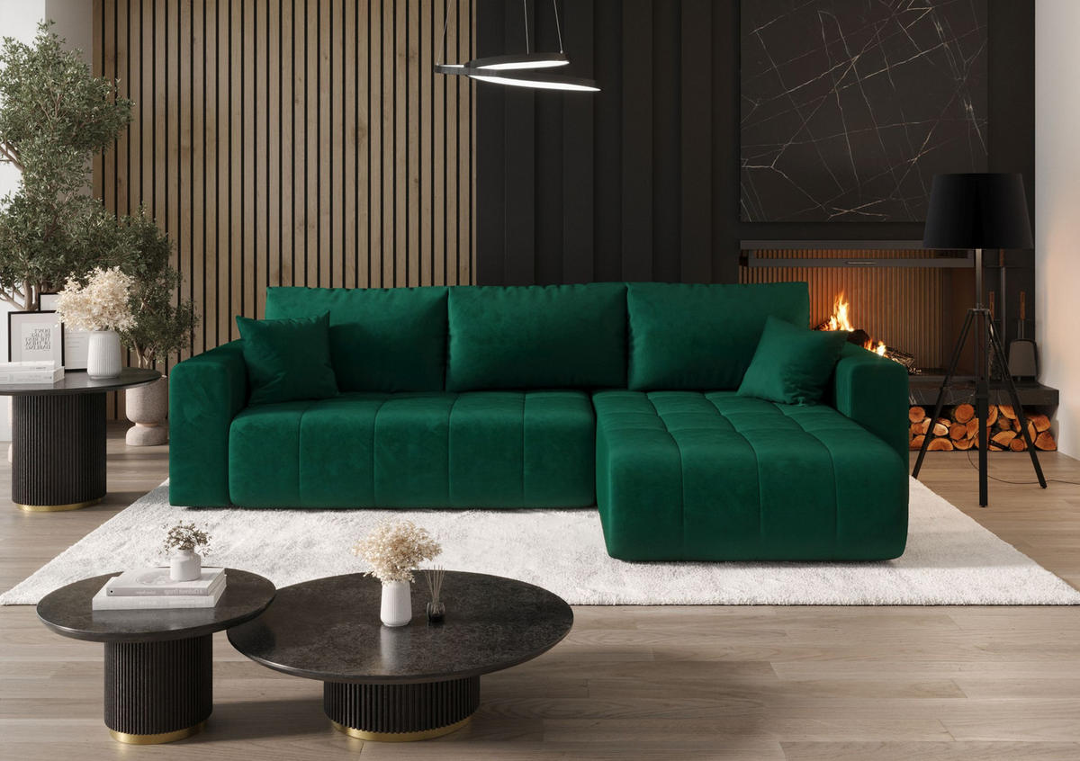 ECKSOFA mit Schlaffunktion MILO R Monolith 37 Rechts - Grün, Textil (280/175cm) - Bedante