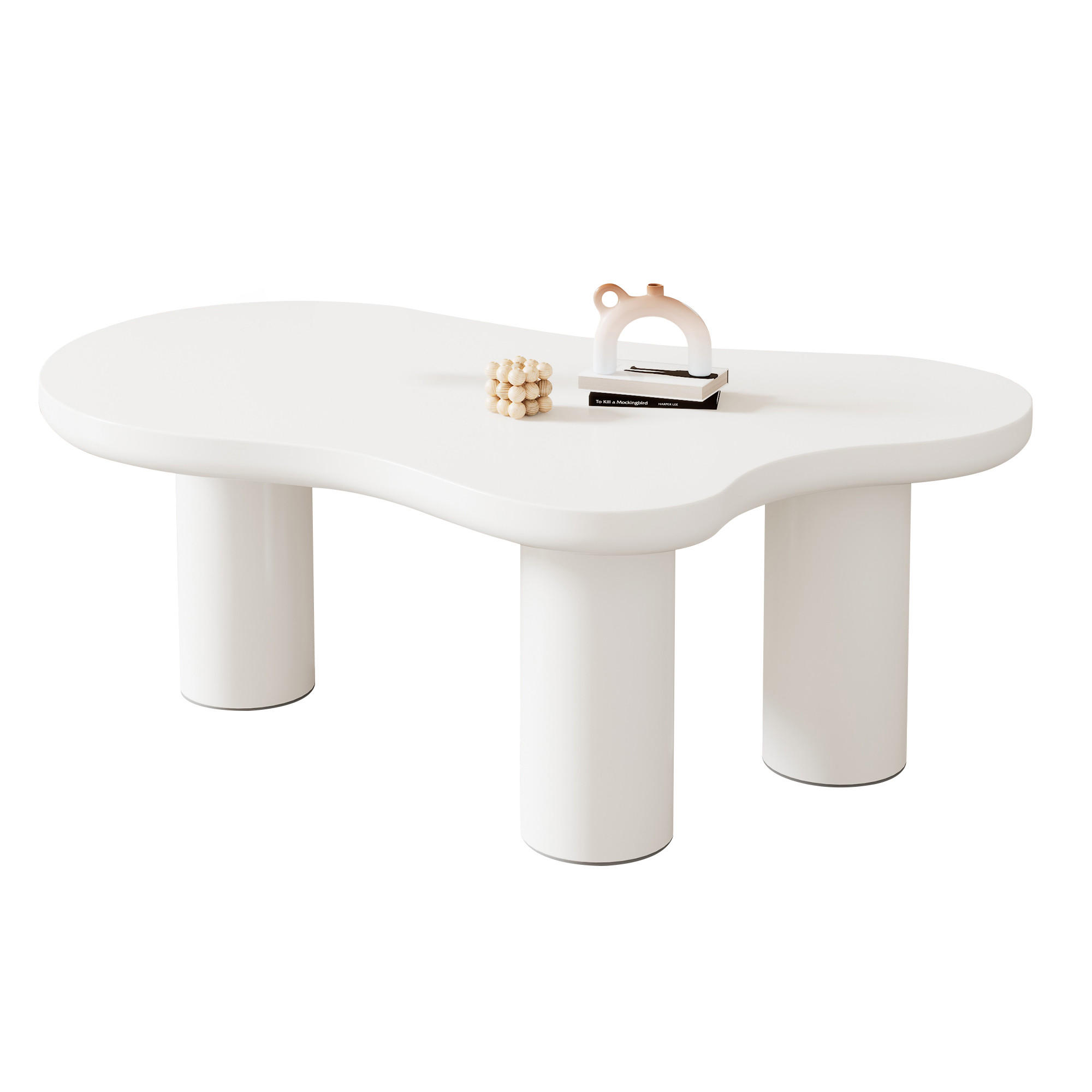 COUCHTISCH Wolkenform 107/66 cm MDF weiß lackiert mit PVC-Beinen modern Wohnzimmer Design - Weiß, Holzwerkstoff/Kunststoff (107/66/40.5cm) - EVRYAE