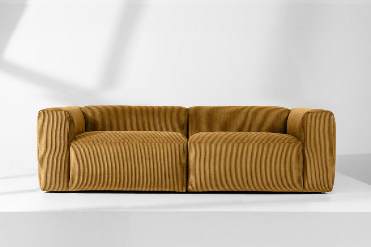 2,5-SITZER-MODULSOFA BUFFO mit extrem weicher und bequemer Sitzfläche, Kordstoff, gelb - Gelb, Textil (250/73/96cm) - KONSIMO®