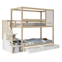 ETAGENBETT aus Massivholz 90x200 cm in Natur mit Schubladen & Sicherheitsleiter - Naturfarben, Holz (90/200cm) - Modfu