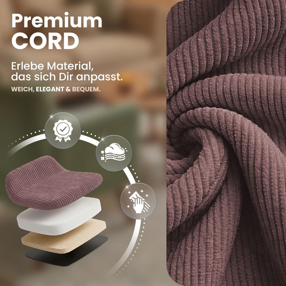 ARMLEHNENSTUHL Cord Rosa - Schwarz/Rosa, Textil/Metall (60/81/59cm) - CLP