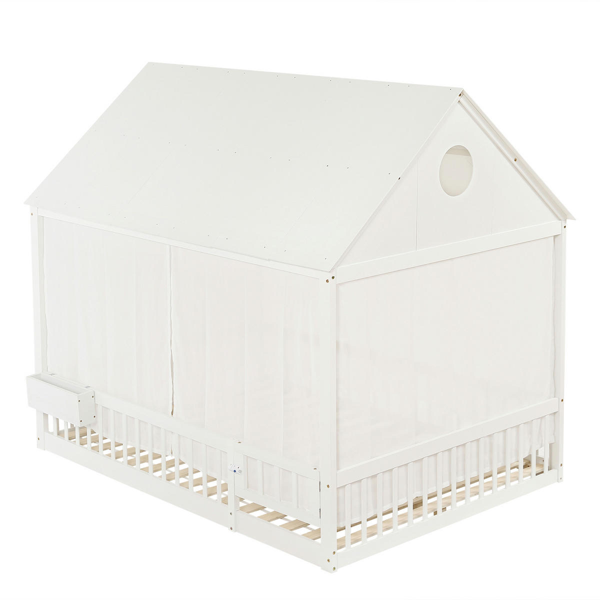 HAUSBETT 140x200 cm in Weiß mit dekorativen Vorhängeschirmen - Weiß, Holz (140/200cm) - KOMHTOM