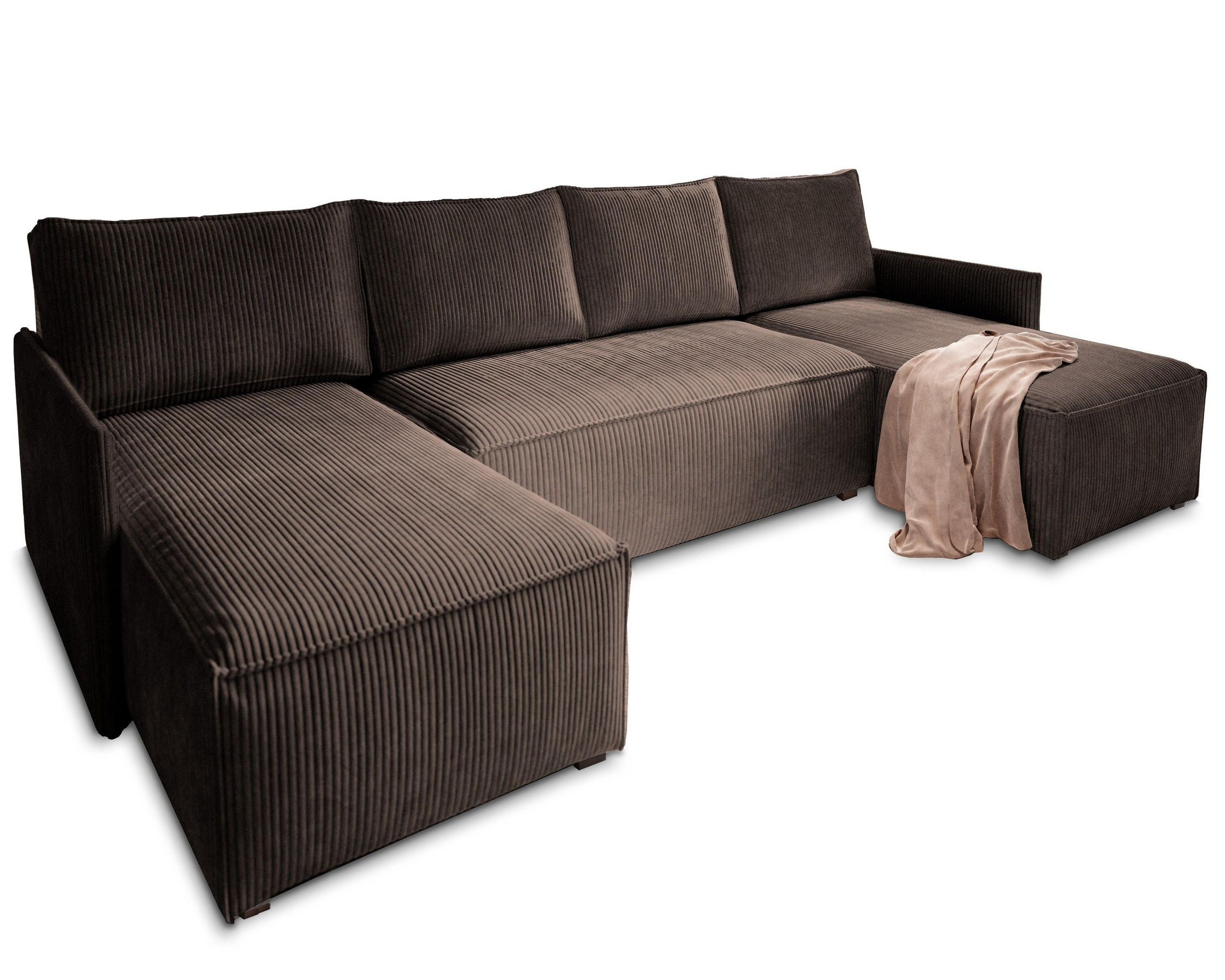 WOHNLANDSCHAFT TRES Braun Kordstoff mit Schlaffunktion - Braun, Holz (271/85/140cm) - MASSENO