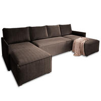 WOHNLANDSCHAFT TRES Braun Kordstoff mit Schlaffunktion - Braun, Holz (271/85/140cm) - MASSENO