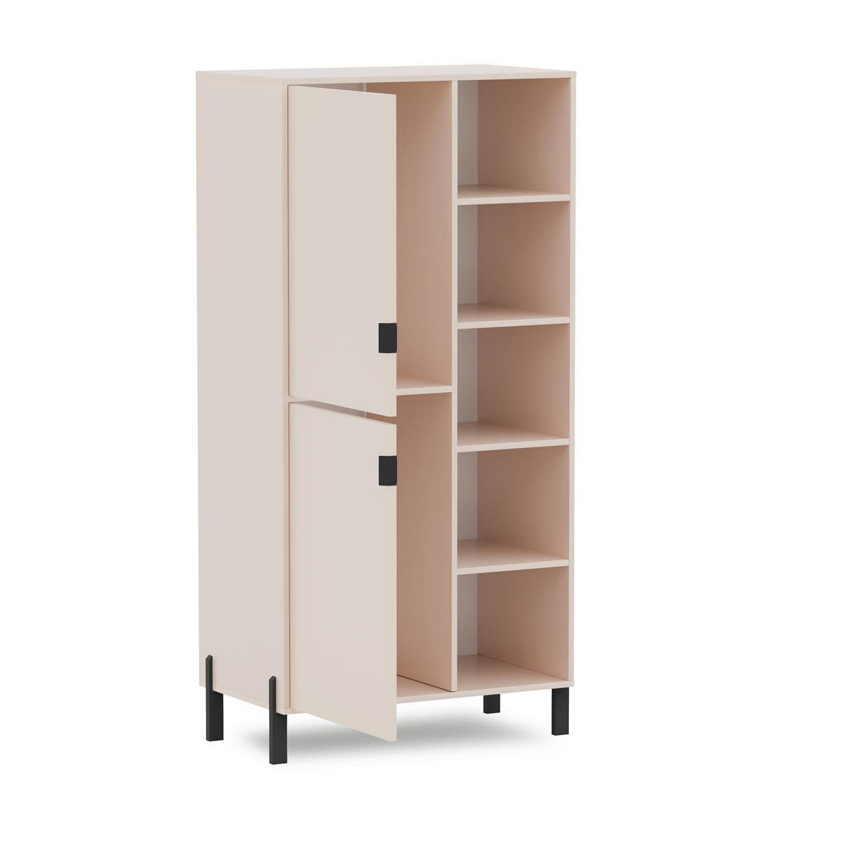 REGAL Calma Sandbeige, zweitüriges Bücherregal linke Seite - Beige/Schwarz, Holzwerkstoff (81/156/45cm) - Bettso