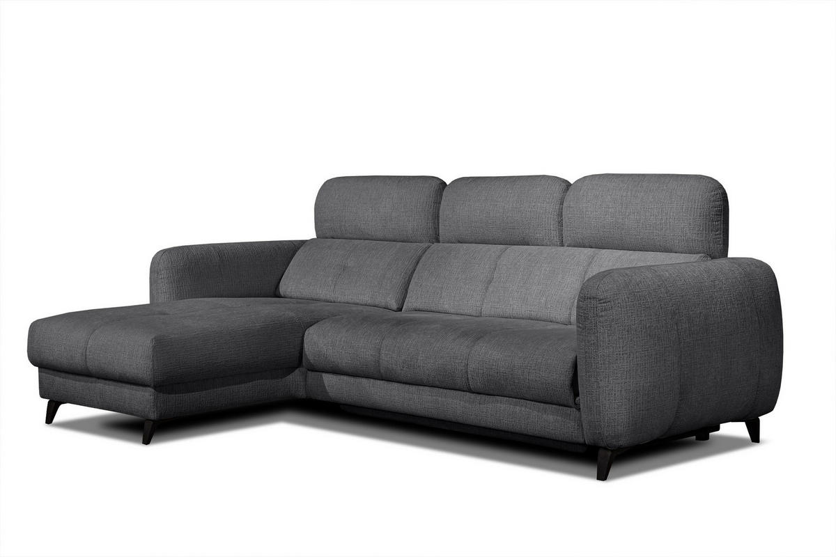 ECKSOFA SVEN 3-Sitzer, 1 Relax XL, verstellbare Kopfstützen, dunkelgrau - Anthrazit/Schwarz, Holzwerkstoff/Textil (256/163cm) - Courtois Laville