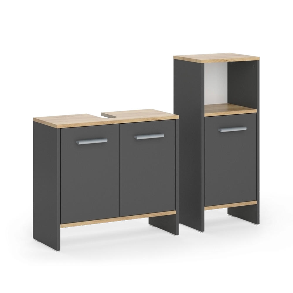 SESTAVA KOUPELNOVÉHO NÁBYTKU Karli Antracit/zlatý dub - antracitová, kompozitní dřevo (63.8/57/26.3cm) - Vicco