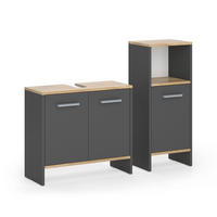 SESTAVA KOUPELNOVÉHO NÁBYTKU Karli Antracit/zlatý dub - antracitová, kompozitní dřevo (63.8/57/26.3cm) - Vicco
